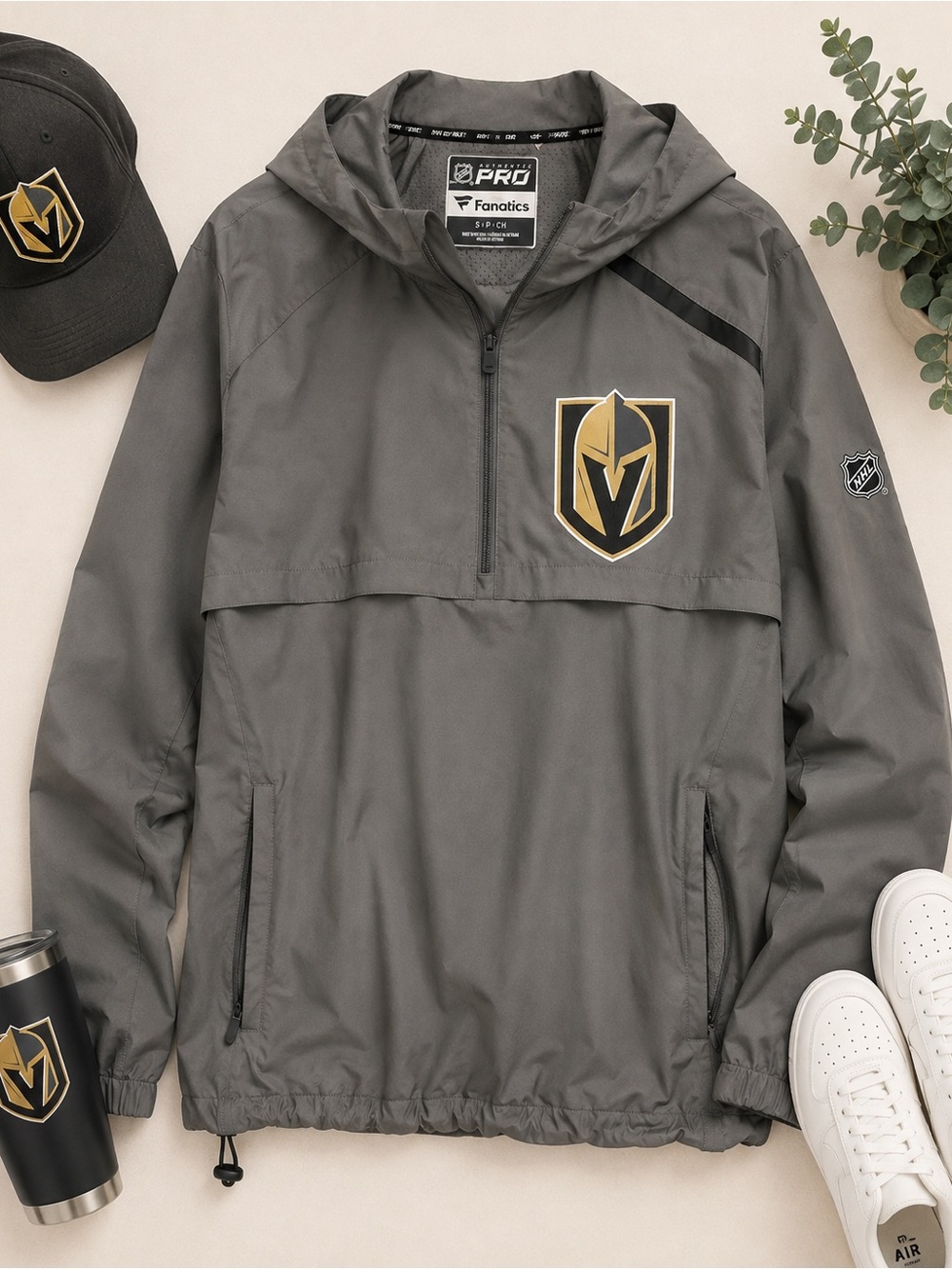 Fanatics Gray Vegas Golden Knights Pullover Windbreaker with Gold Crest